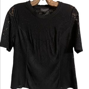LAUNDRY Women’s L Top T-shirt Black Crewneck Lace Lined Shell Shelli Segal